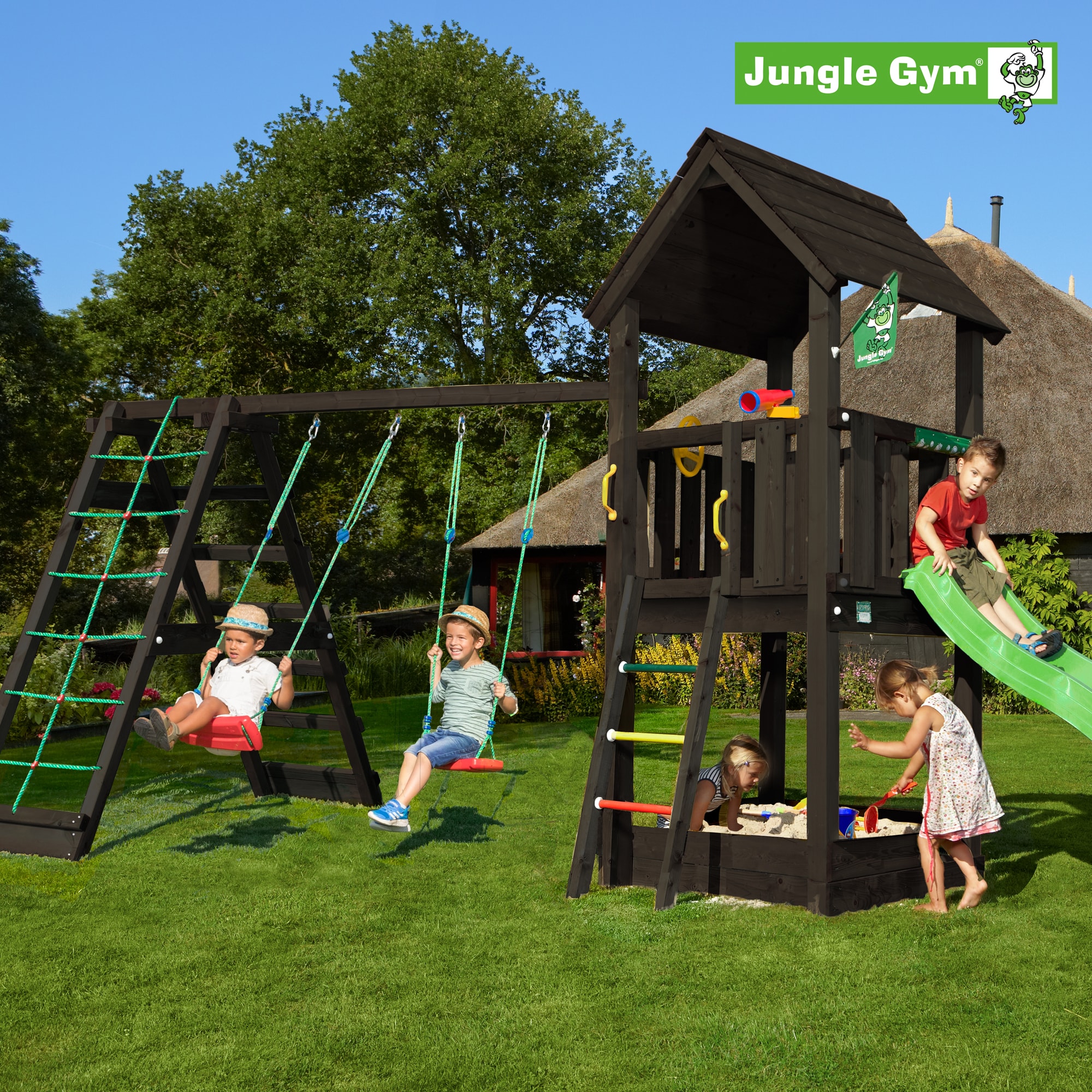 Jungle Gym Club legetårn grundmalet sort komplet inkl. Climb Module Xtra ekskl. rutsjebane