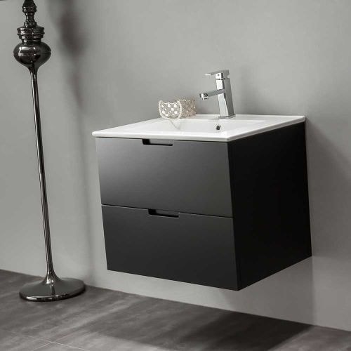 Bathlife Glädje 1200 vaskeskab i sort med porcelænsvask