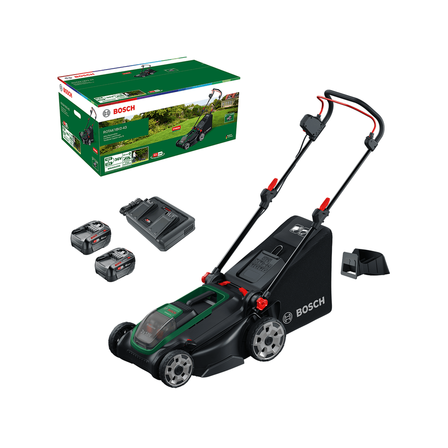 Bosch DIY plæneklipper Rotak 18V2-43 2 x 4 Ah batterier og lader