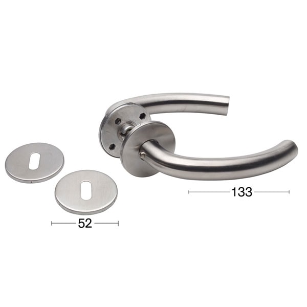 Habo dørgreb Coupe-form 16 mm i børstet rustfri stål inkl nøgleskilt