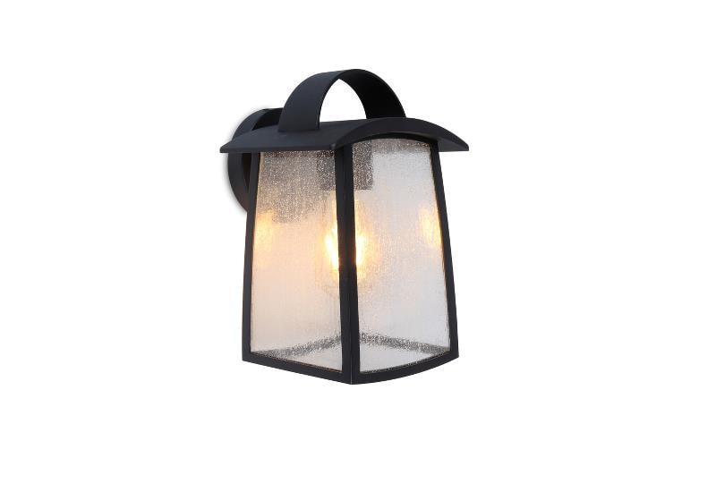 Lutec Kelsey væglampe i mat sort/struktur H26 cm E27 IP44