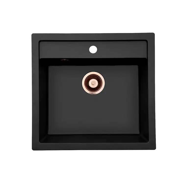 Lavabo Jupiter 60 køkkenvask sort med kobber strainer og hanehul 556x526x206 mm