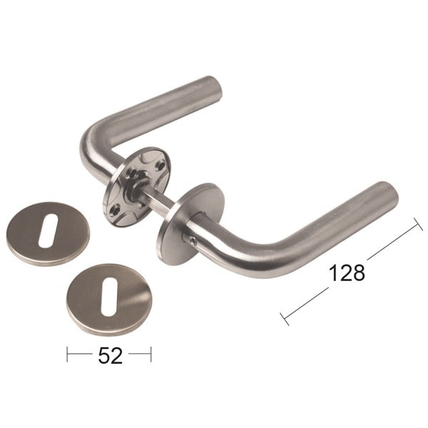 Habo dørgreb L-form 19 mm i børstet rustfri stål inkl nøgleskilt