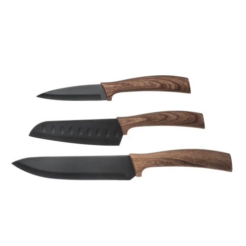 Maku kniv i stål med skaft i trælook, sæt med 3 stk.