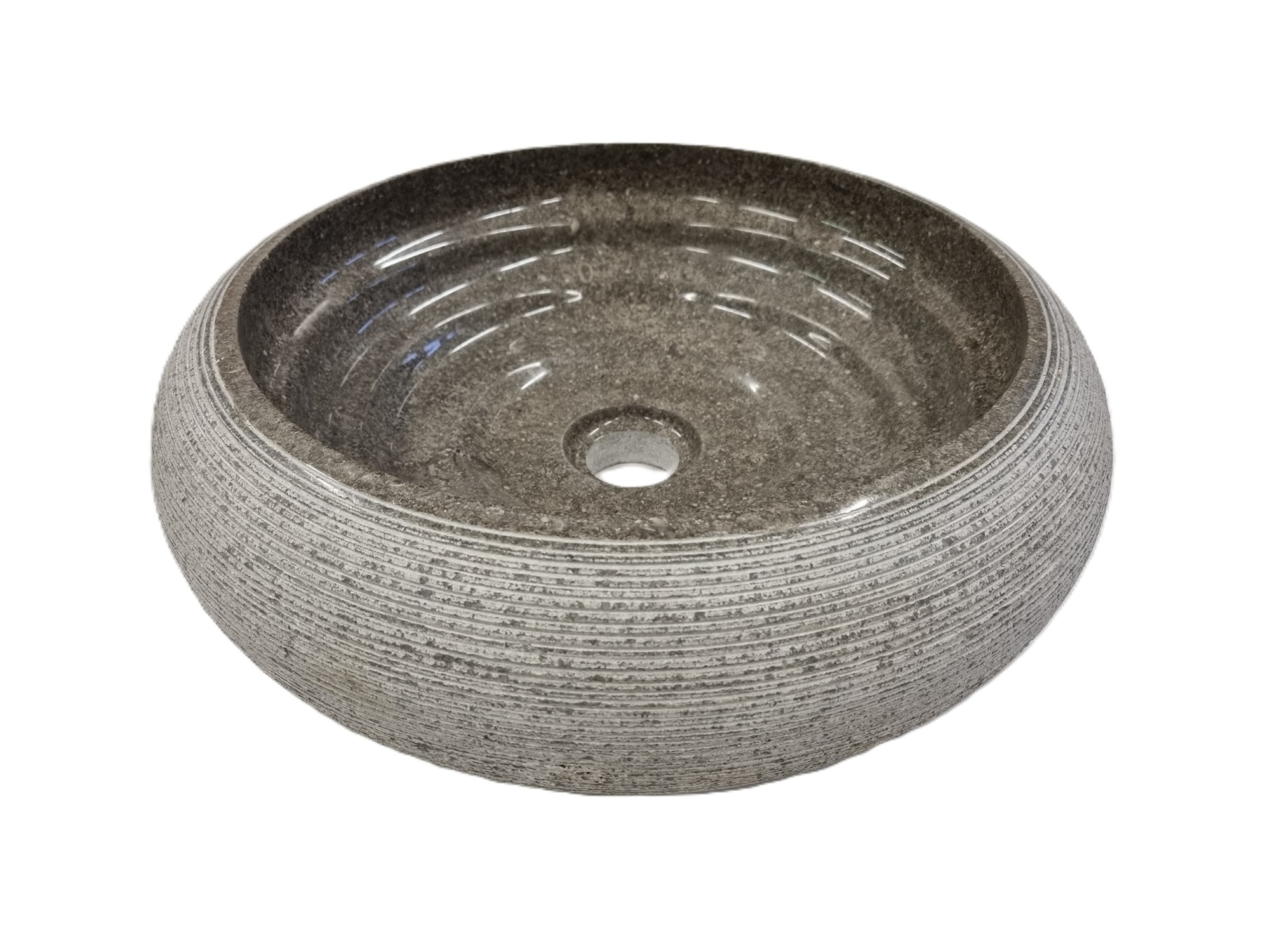 GemLook GL328 håndlavet håndvask i sort og grå marmor Ø40 cm