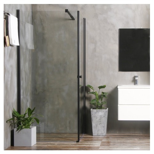 Bathlife Mångsidig Rak Sort brusehjørne 100 cm væg og 100 cm dør i klart glas