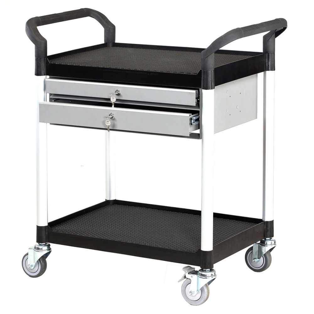 Matador serveringsvogn sort/alu 2 hylder og låsbare skuffer maks. 250 kg