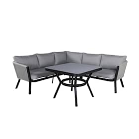 Venture Design Virya loungesæt i sort alu/grå reb med grå hynder