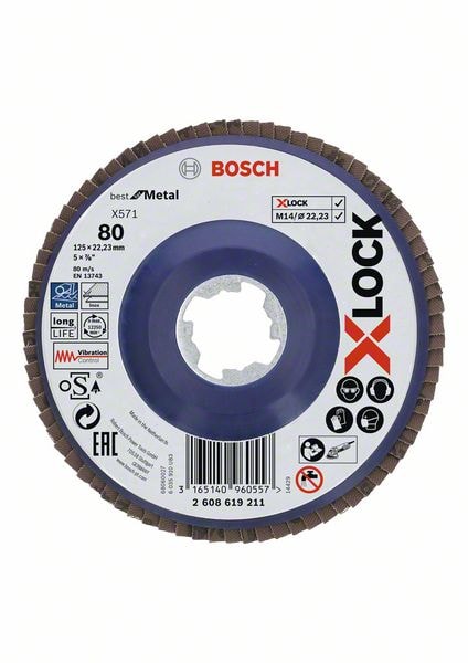 Bosch X-LOCK-rondelslibeskiver, lige version, med plastbundplade og en diameter på 115 mm, X571, Best for Metal