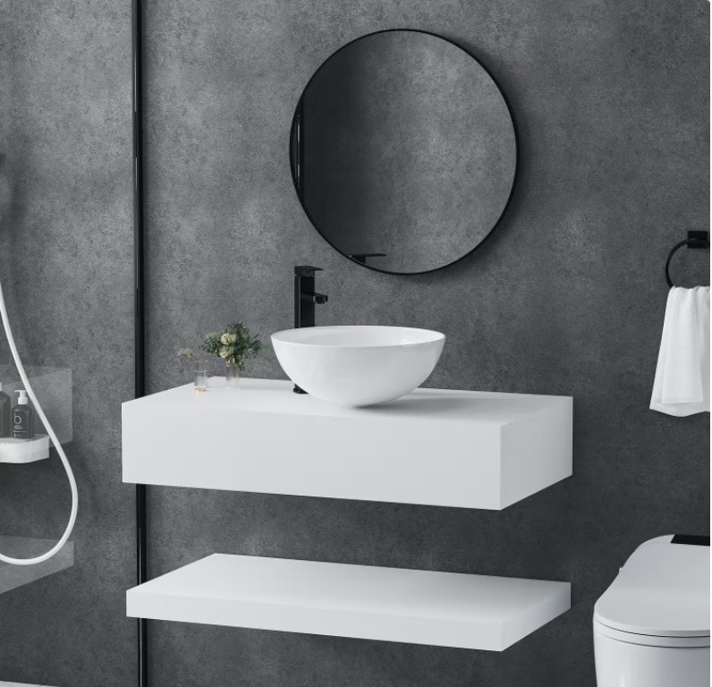 Bathlife Kläm fritstående håndvask hvid porcelæn med bundventil Ø420 mm