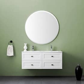 Bathlife Salig 1200 møbelpakke i hvid med skab, porcelænsvask og spejl