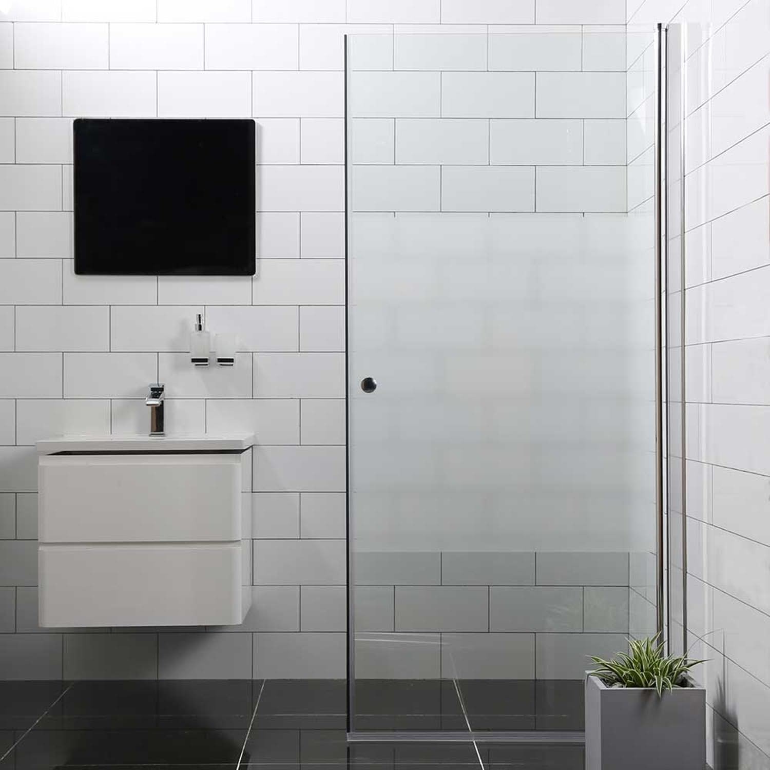 Bathlife Mångsidig Rak brusedør i halvfrostet glas højde 190 cm