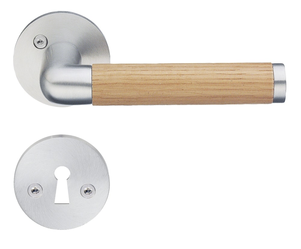 Beslagsboden B863 Design indendørsgreb børstet krom/egetræ 120 mm