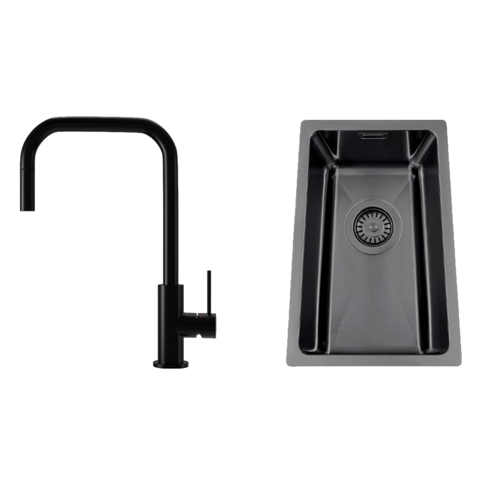 Nordic Tech Titan 230 X køkkenvask sort med PS Accent Square Shadow armatur