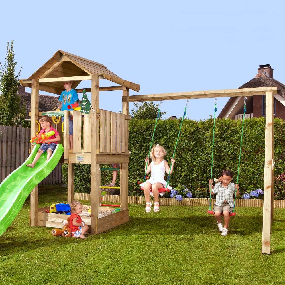 Jungle Gym House legetårn med 2-Swing Modul 220 og rutsjebane