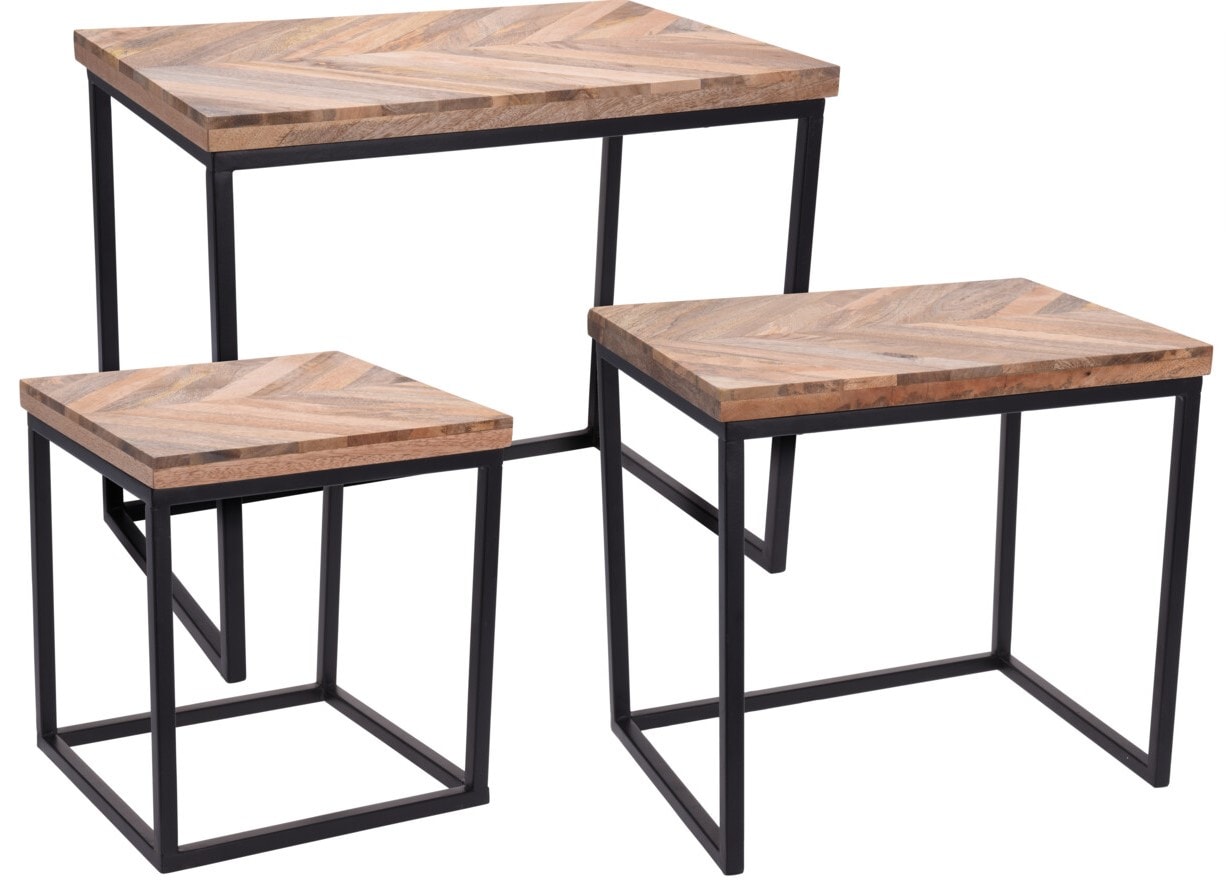 Sideborde/indskudsborde i mango træ/sort metal 3 dele
