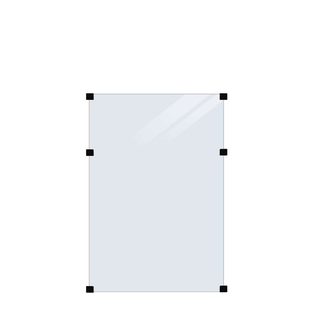 Plus glashegn i 6 mm hærdet glas klar inkl. 6 sorte beslag 90 x 127 cm