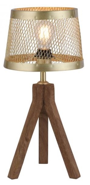 LeuchtenDirekt Frederik bordlampe mat messing/mørkt træ H440 mm Ø220 mm E27