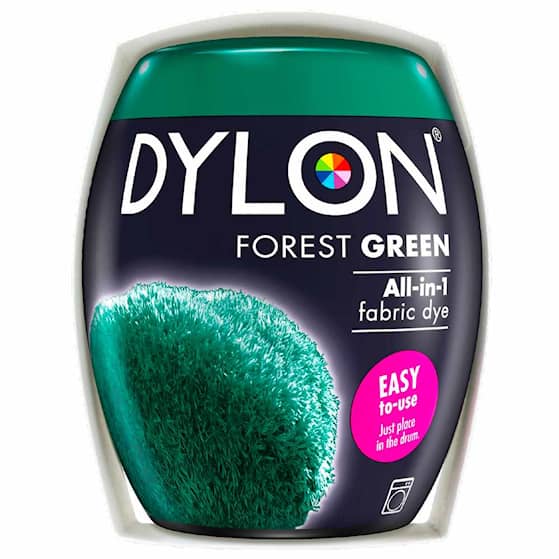 Dylon maskin tekstilfarve 09 Forest Green med salt. Pakke med 350 gram.