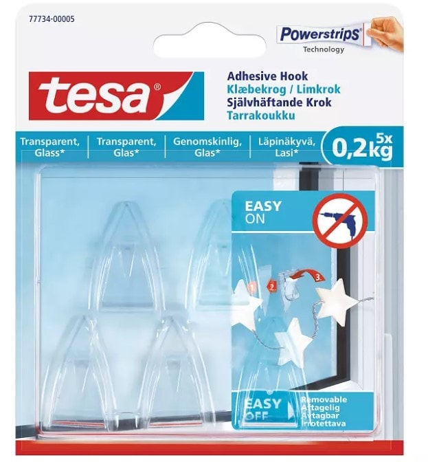 Tesa klæbekrog til transparente overflader og glas 1 kg 2 stk.