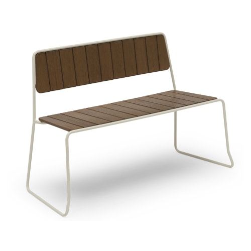 Hillerstorp Oas havebænk i hvid metal og cinnamon