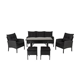 Venture Design Knock sofasæt med spisebord i sort kunstflet med sorte hynder