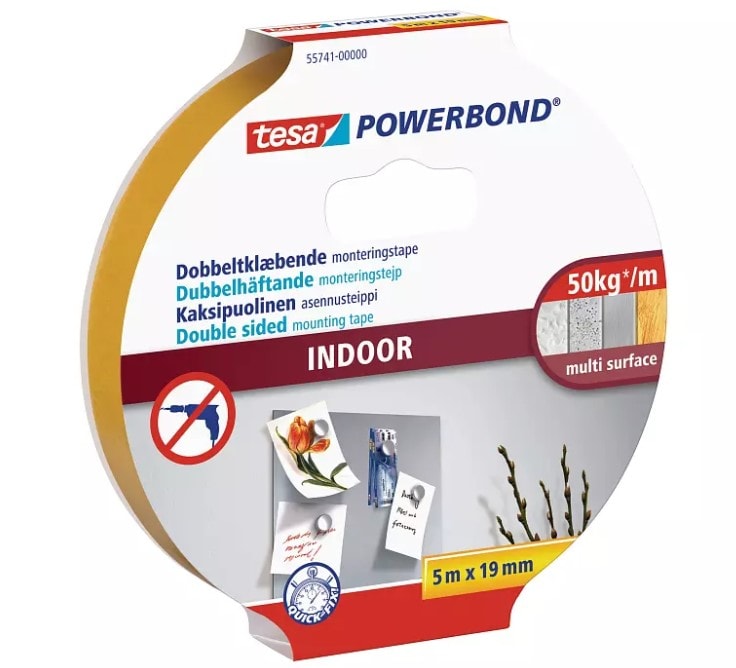 Tesa Powerbond dobbeltklæbende monteringstape Indoor 19 mm x 5 meter