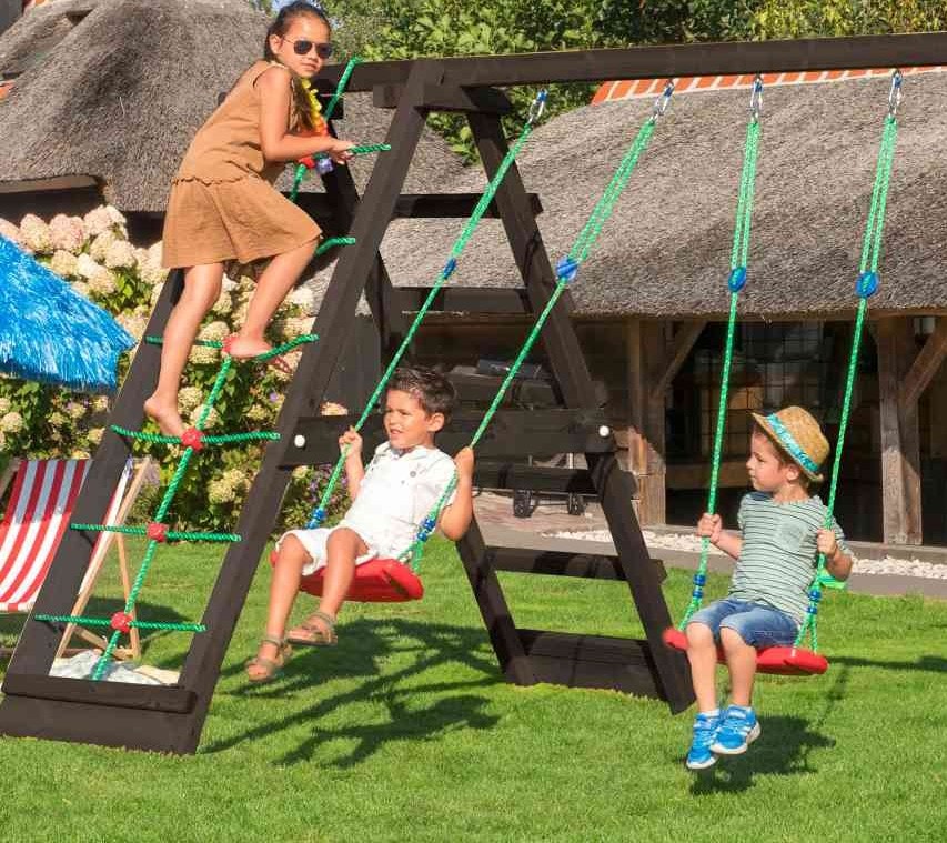 Jungle Gym 2-Climb Modul 220 grundmalet sort, komplet med gynger