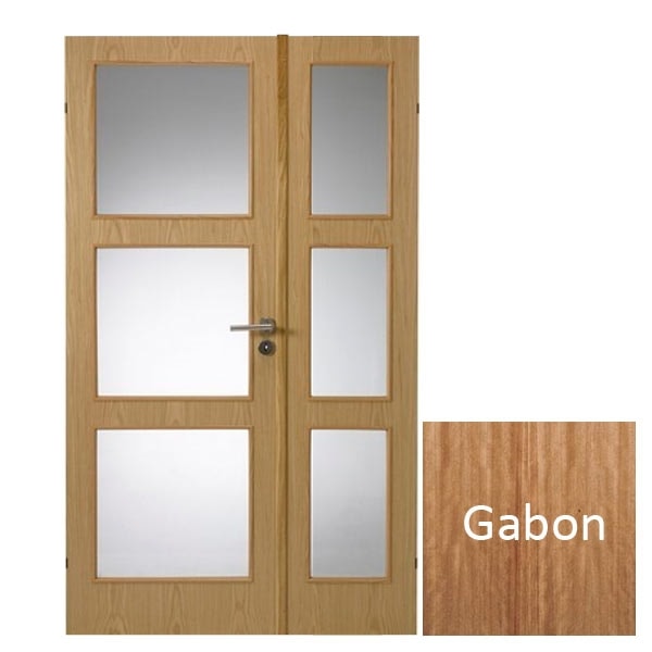 Swedoor Easy Nature GW3+GW3 40 mm gabon dør m. glas 82,5+39,8x200 cm (13x20,5)