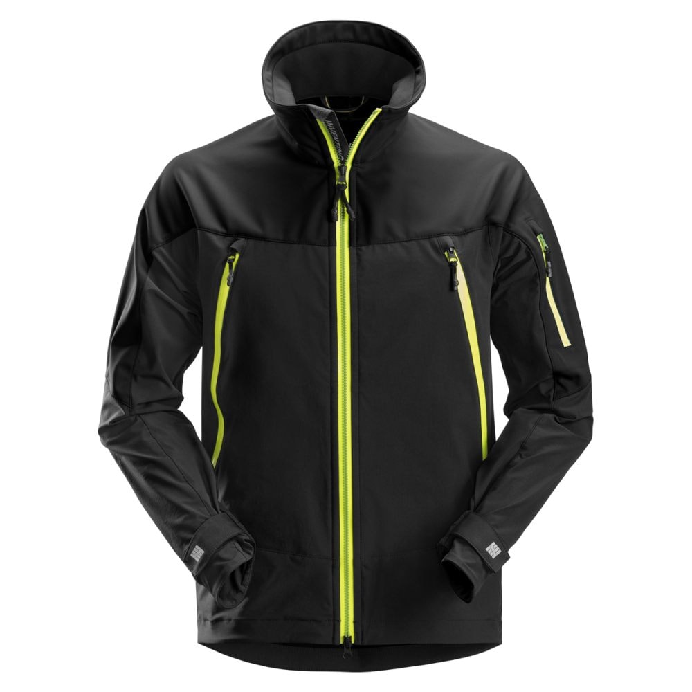 Snickers 1940 FlexiWork softshell stretch jakke sort/neongul str. xxl