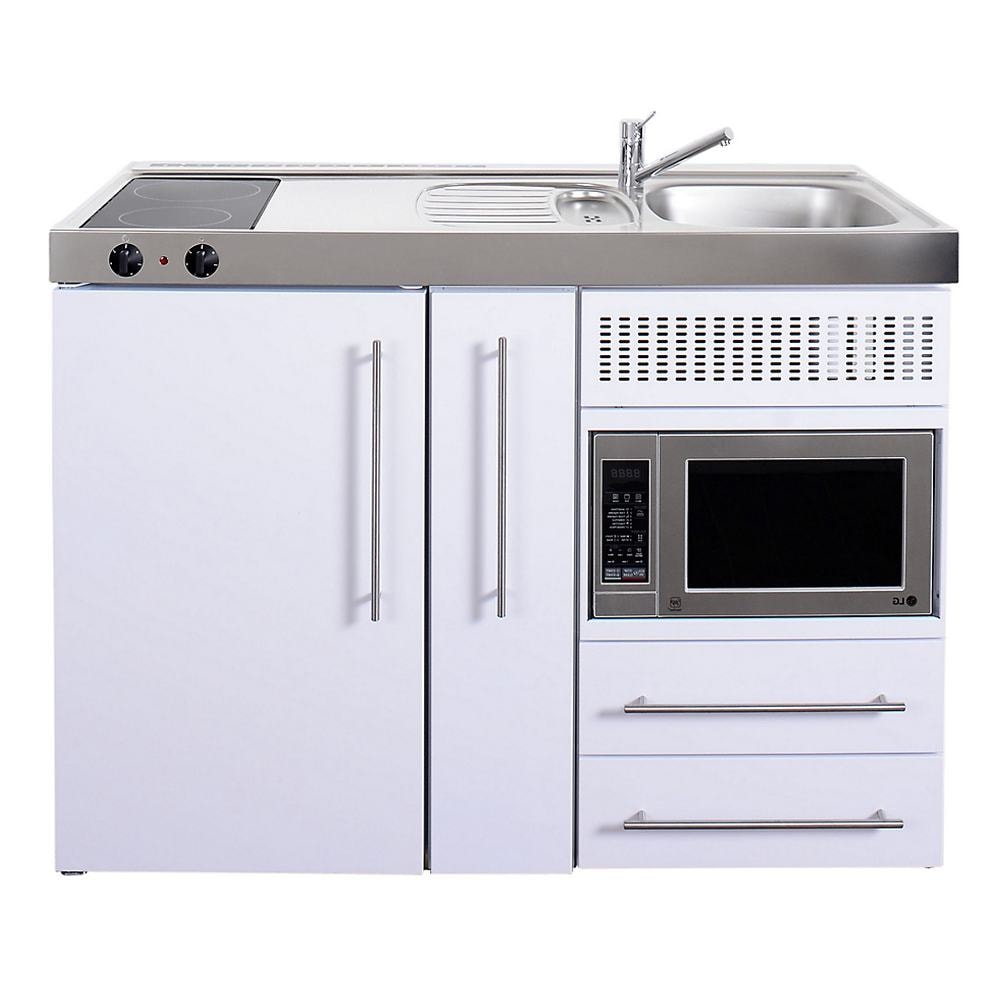 Juvel Premiumline minikøkken stål med kølefrys keramisk kog micro vask tv. 120 cm