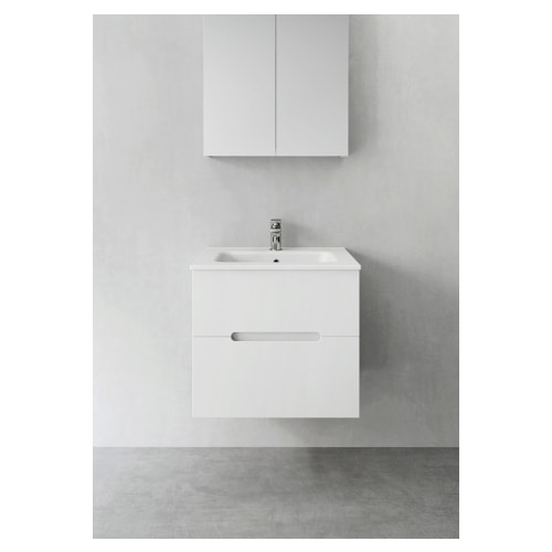 Hafa Sun Compact vaskeskab i ask struktur med 2 skuffer og integreret greb 60 cm