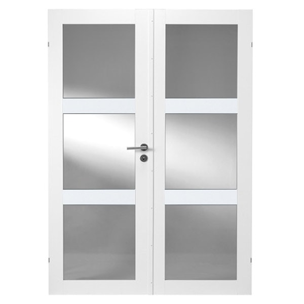 Swedoor Purity GW03L+GW03L 40 mm hvid fyld.dør m. glas 72,5+39,8x204cm (12x21)