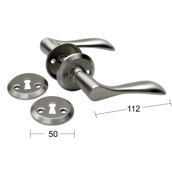 Habo dørgreb L-form i børstet rustfri stål inkl nøgleskilt