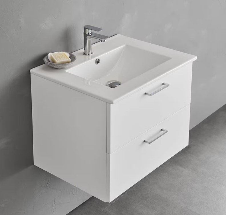 Bathlife Lycklig vaskeskab hvid med porcelænsvask 810 mm