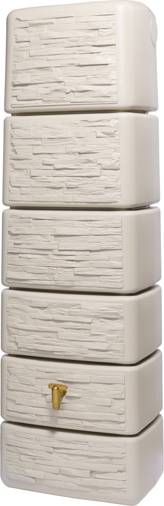 4Rain Slim Stone Decor regnvandstønde i sandbeige med hane vægmodel 330L