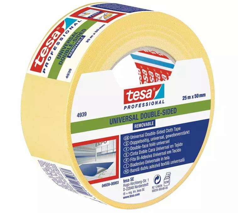 Tesa 4939 dobbeltklæbende tæppetape aftagelig 25 m x 50 mm