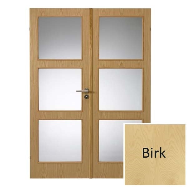 Swedoor Easy Nature GW3+GW3 40 mm birk dør m. glas 62,5+62,5x200 cm (13x20,5)