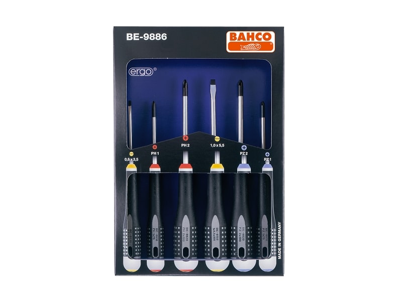 Bahco skruetrækkersæt BE-9886 ERGO spor/PH/PZ 6 dele