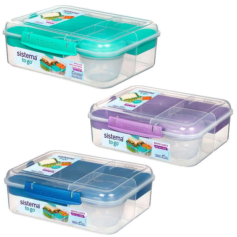 Sistema To Go Bento Lunch madkasse med yoghurtbæger 1,65L assorteret blå/grøn/lilla