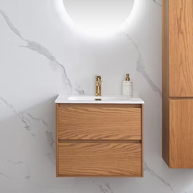 Bathlife Lättsam Natur 100 vaskeskab eg med porcelænsvask