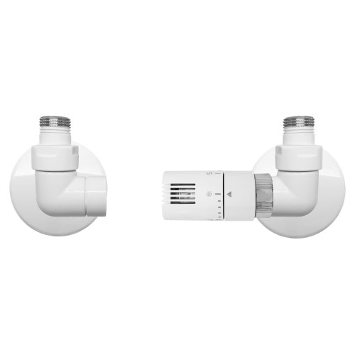 Kriss Corner Rum vinkelventilsæt med rumtermostat i hvid, fremløb højre
