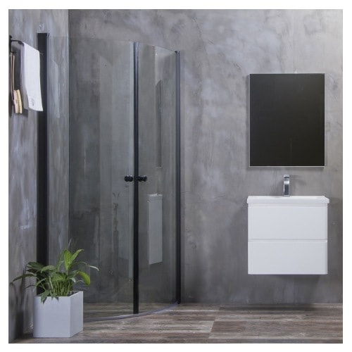 Bathlife Mångsidig Rak Sort brusehjørne, afrundet 100 x 100 cm døre i klart glas