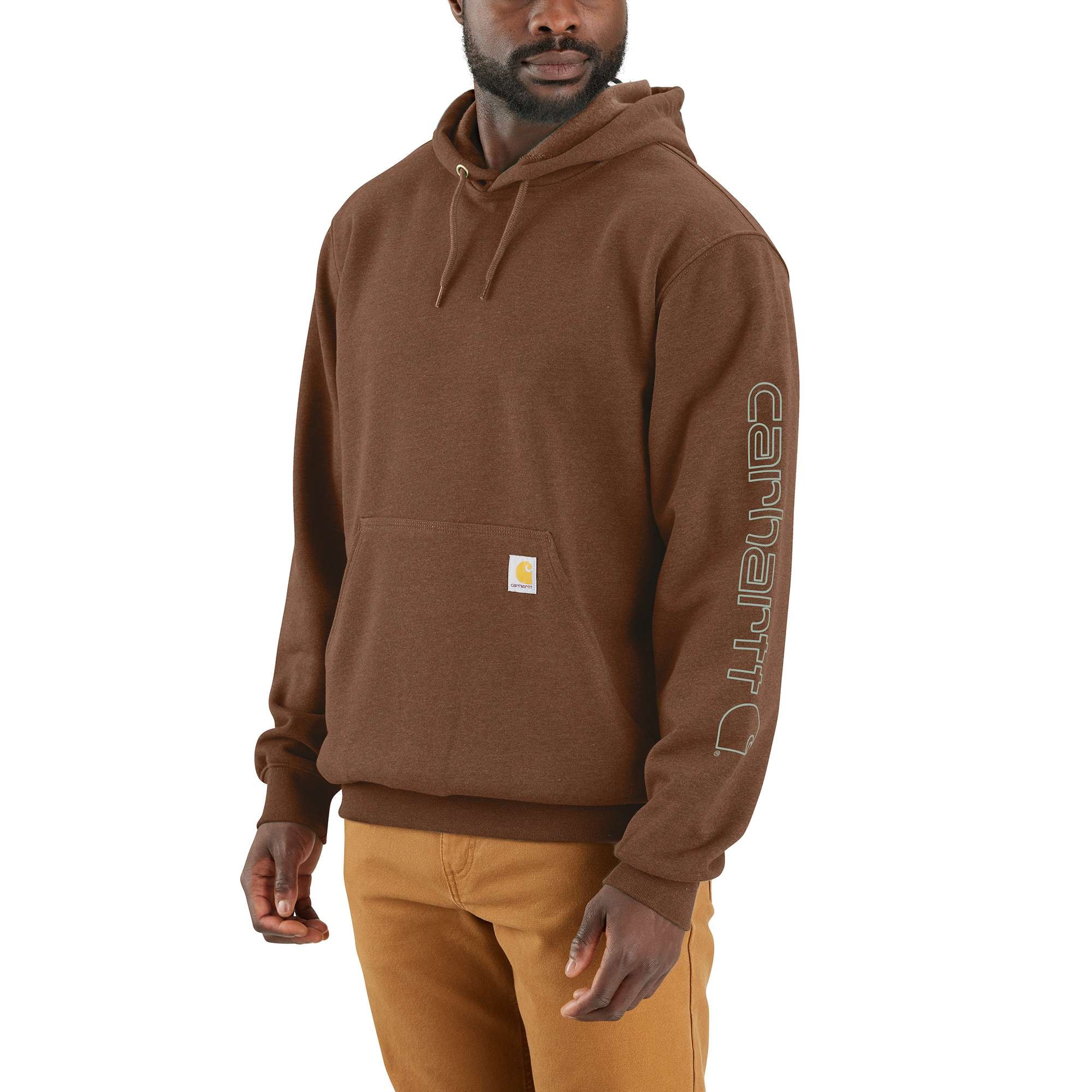 Carhartt Ærme logo hættetrøje, Herre, Mocha heather, XXL