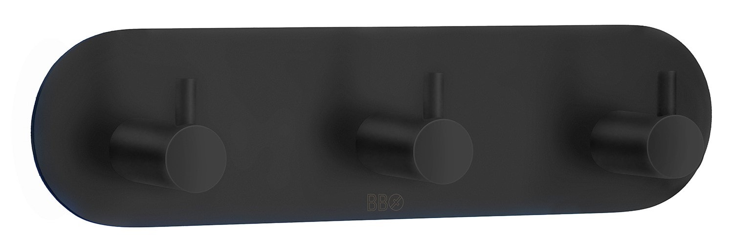 Beslagsboden knagerække i mat sort, selvklæbende med 3 knager L190 mm