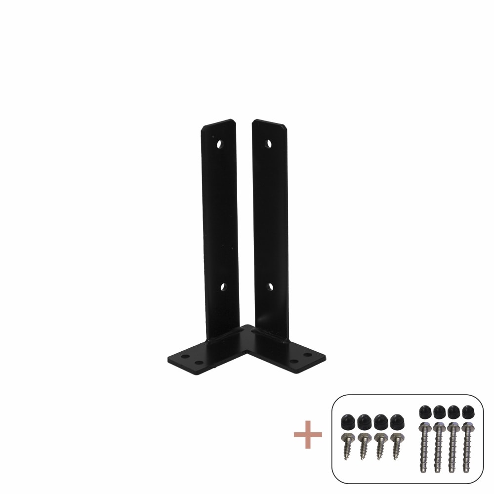 Plus hjørne stolpefod sort til fundament inkl. franske skruer/bolte og møtrikhætter 9 x 9 cm Højde 30 cm