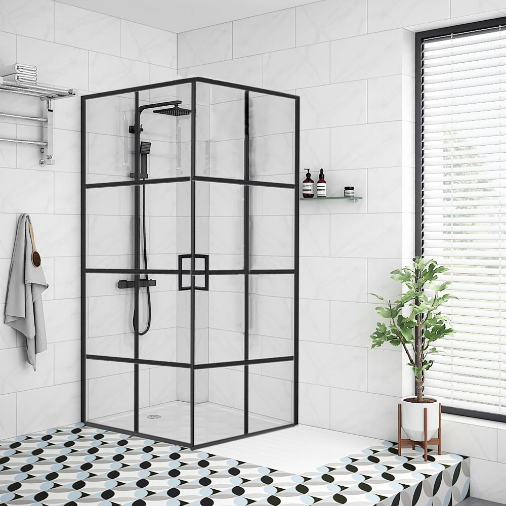 Milobad New York brusedør sort/klar 2 døre 90 x 90 x 200 cm