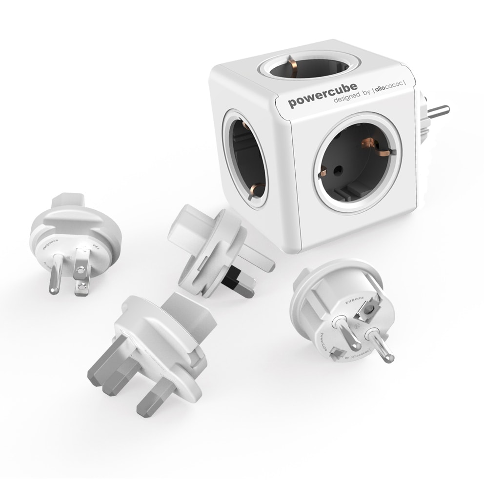 PowerCube ReWireable rejseadapter grå 5 udtag