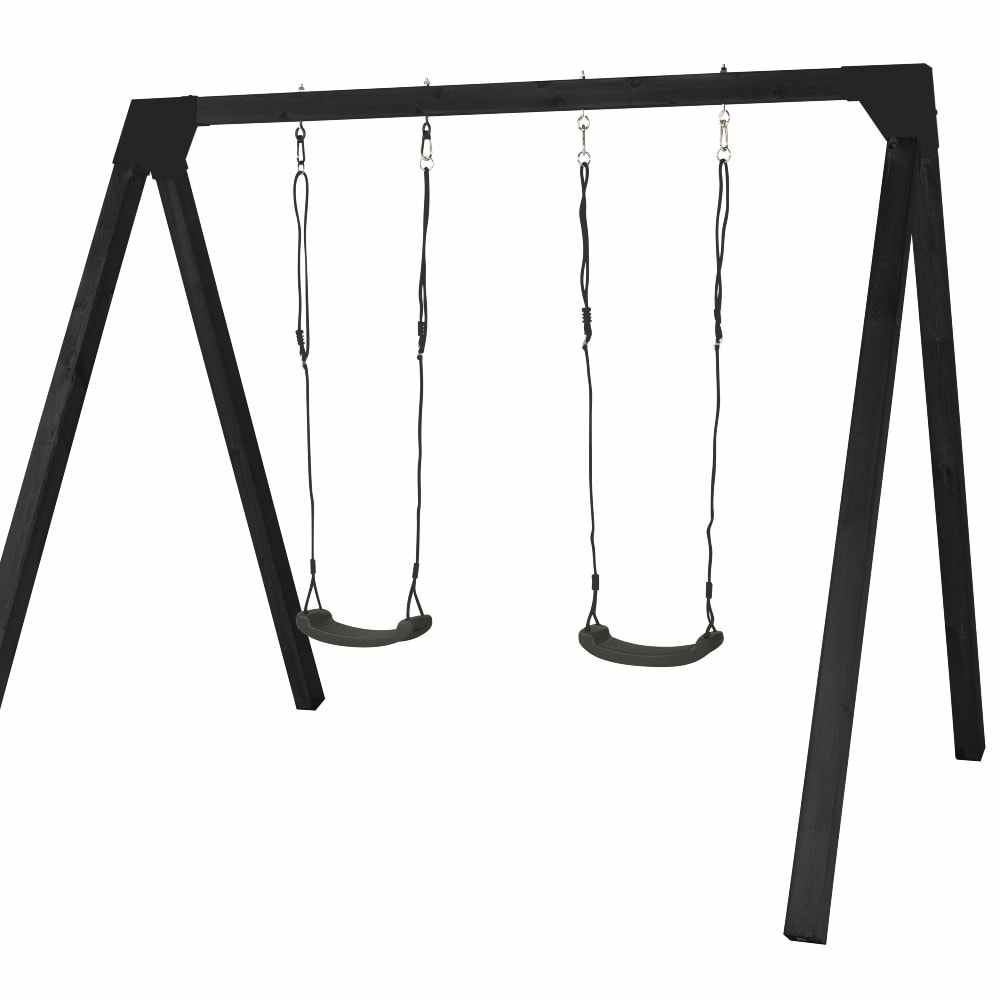 Plus Luksus gyngestativ med sorte Cubic beslag inkl. jordankre/ekskl. karabinhager inkl. 2 gråsorte gyngesæder 268 x 260 x 225 cm