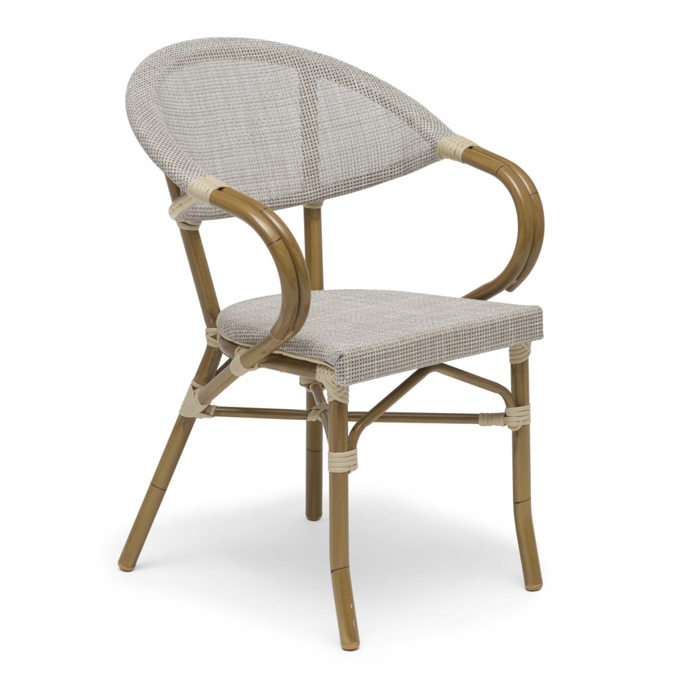 Hillerstorp Äppelhed caféstol i lysebrun alu og beige tekstil